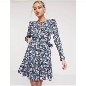 & Other Stories 80s Vintage Inspired Floral Mini Dress 0 Puff Shoulder Tradwife